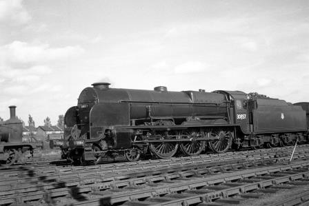 BR(S) Lord Nelson class 30857 'Lord Howe' at Eastleigh Shed, Hampshire on Wednesday 27 Aug 1952 - J.H.W. Kent [090554]