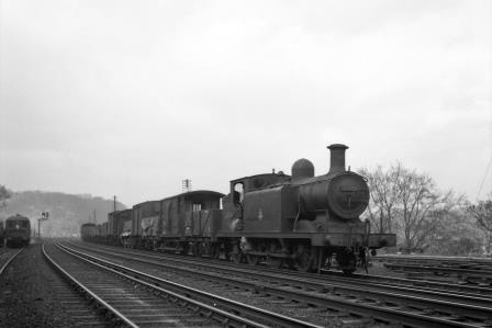 BR(S) E4 class 32494 passing Preston Park Pullman Car Works, East Sussex with a down Goods service on Friday 06 Feb 1953 - J.H.W. Kent [090740]