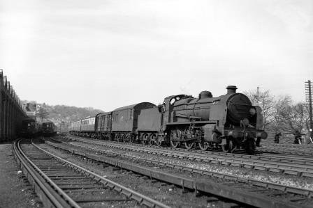 BR(S) N class 31817 passing Preston Park Pullman Car Works, East Sussex with a Birkenhead - Brighton service on Wednesday 18 Apr 1951 - J.H.W. Kent [091251]
