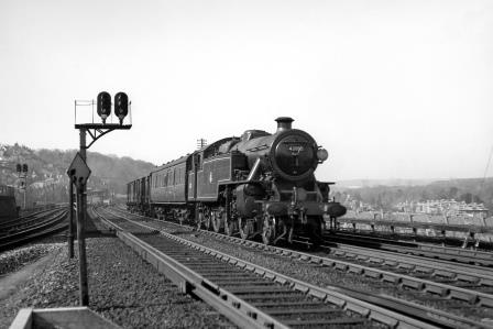 BR(S) 4P class 42090 passing Preston Park Pullman Car Works, East Sussex with a down Vans service on Monday 23 Apr 1951 - J.H.W. Kent [091278]