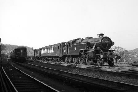 BR(S) 4P class 42090 passing Preston Park Pullman Car Works, East Sussex with a down Vans service on Wednesday 25 Apr 1951 - J.H.W. Kent [091282]