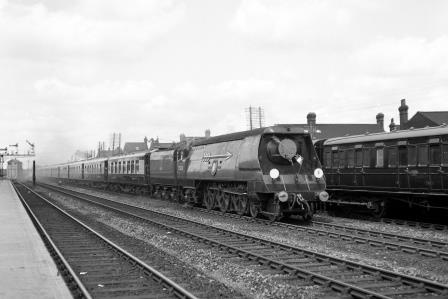 BR(S) Merchant Navy class 35028 'Clan Line' at Tonbridge, Kent with a down Golden Arrow service on Saturday 16 Jun 1951 - J.H.W. Kent [091412]