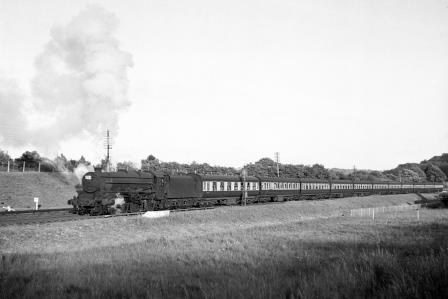 BR(S) 5MT class 45024 at Patcham, East Sussex with the 7.57pm Brighton - Watford service on Sunday 17 Jun 1951 - J.H.W. Kent [091423]