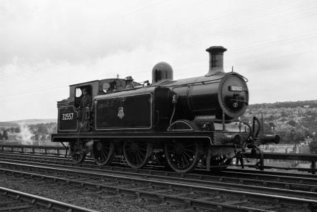 BR(S) E4 class 32557 passing Preston Park Pullman Car Works, East Sussex on Thursday 05 Jul 1951 - J.H.W. Kent [091459]
