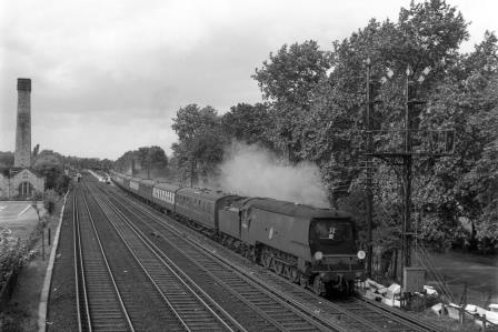 BR(S) Battle of Britain class 34066 'Spitfire' at Shortlands, Greater London with a Victoria - Dover Marine Boat Train on Saturday 02 Aug 1958 - J.H.W. Kent [092043]