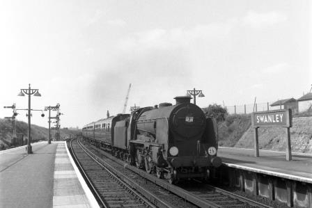 BR(S) Schools class 30917 'Ardingly' at Swanley Station, Kent with the 12.45pm Cannon Street - Ramsgate service on Saturday 30 Aug 1958 - J.H.W. Kent [092077]