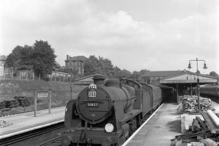 BR(S) N class 31827 at Bickley Station, Greater London with the 12.20pm Ramsgate - Victoria service on Saturday 30 Aug 1958 - J.H.W. Kent [092083]
