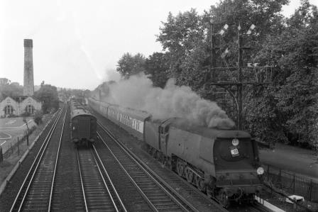 BR(S) Battle of Britain class 34078 '222 Squadron' at Shortlands, Greater London with a Possibly the 3.20pm Victoria - Ramsgate service on Saturday 30 Aug 1958 - J.H.W. Kent [092089]