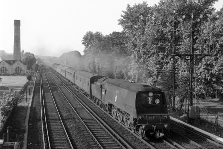BR(S) Battle of Britain class 34066 'Spitfire' at Shortlands, Greater London with a Victoria - Folkestone Harbour (via Maidstone East) service on Saturday 13 Sep 1958 - J.H.W. Kent [092119]