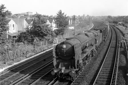 BR(S) Merchant Navy class 35015 'Rotterdam Lloyd' between Bromley South and Shortlands, Greater London with a Dover Marine - Victoria Boat Train on Saturday 13 Sep 1958 - J.H.W. Kent [092120]