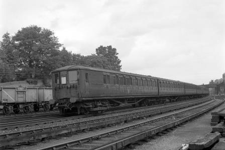 BR(S) Class 4-SUB 4510 & BR(S) Class 4-SUB 4512 passing Preston Park Pullman Car Works, East Sussex with an up Empty Stock service on Thursday 25 Sep 1958 - J.H.W. Kent [092121]