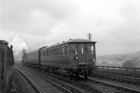 BR(S) E1 class 31019 passing Preston Park Pullman Car Works, East Sussex with an up Inspection Saloon service on Wednesday 12 Nov 1958 - J.H.W. Kent [092168]