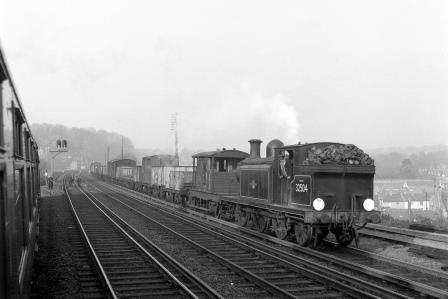 BR(S) E4 class 32504 passing Preston Park Pullman Car Works, East Sussex with a down Goods service on Thursday 13 Nov 1958 - J.H.W. Kent [092171]
