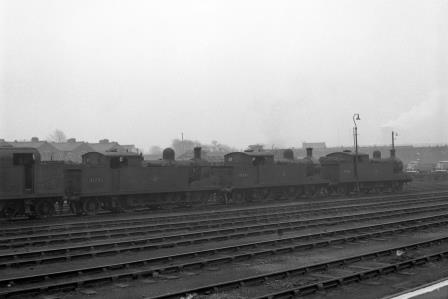 BR(M) 3F class 41982 & BR(M) 3F class 41981 & BR(M) 3F class 41983 at Plaistow, Greater London on Sunday 01 Feb 1959 - J.H.W. Kent [092191]