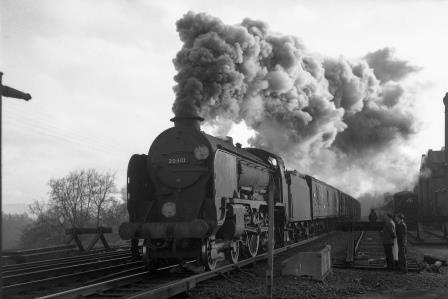 BR(S) Schools class 30901 'Winchester' passing Preston Park Pullman Car Works, East Sussex with an up Vans Mail Special service on Monday 22 Dec 1958 - J.H.W. Kent [092226]