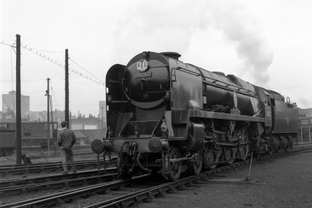 BR(S) Battle of Britain class 34052 'Lord Dowding' at Nine Elms Shed, Greater London on Saturday 14 Mar 1959 - J.H.W. Kent [092297]