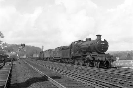 BR(S) K class 32340 passing Preston Park Pullman Car Works, East Sussex with a down Goods service on Wednesday 25 Mar 1959 - J.H.W. Kent [092311]