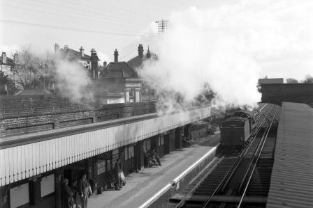 BR(S) King Arthur class 30805 'Sir Constantine' at Beckenham Junction Station, Greater London on Easter Saturday 28 Mar 1959 - J.H.W. Kent [092317]
