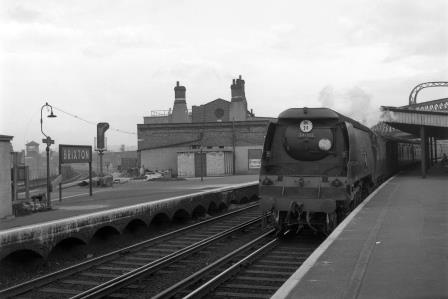 BR(S) West Country class 34092 'City of Wells' at Brixton Station, Greater London with a Dover Marine or Folkestone Harbour - Victoria service on Easter Saturday 28 Mar 1959 - J.H.W. Kent [092337]