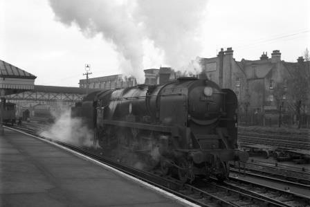 BR(S) West Country class 34010 'Sidmouth' at Hove Station, East Sussex Light engine circa 1964 - J.H.W. Kent [093377]