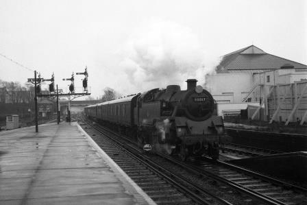 BR Std 4MT class 80017 at Hove Station, East Sussex with a Westbound Passenger circa 1964 - J.H.W. Kent [093385]