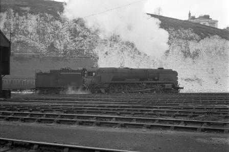 BR(S) West Country class 34097 'Holsworthy' at Brighton, East Sussex Light engine in Winter 1965 - J.H.W. Kent [093485]