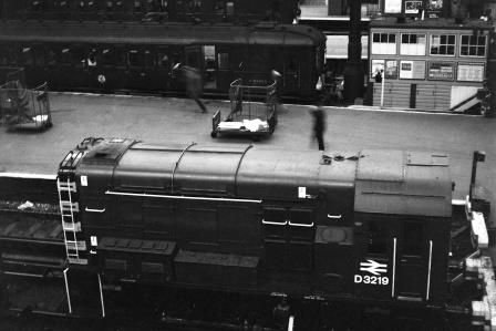 BR Class 8 D3219 at Brighton Station, East Sussex with a Light engine at buffers in 1967 - J.H.W. Kent [093524]
