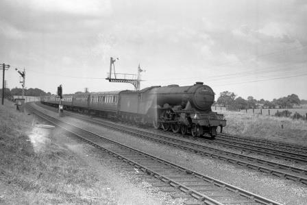 BR(E) A3 class 60109 'Hermit' north of Potters Bar, Hertfordshire with an up Passenger service on Saturday 11 Jul 1953 - J.H.W. Kent [094025]