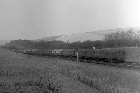 BR(S) Class 6-PUL at Patcham, East Sussex with a Victoria - Littlehampton service on Sunday 02 Mar 1958 - J.H.W. Kent [094554]