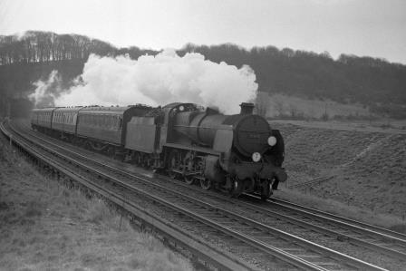 BR(S) N class 31410 at Patcham, East Sussex with an up Inter Regional service on Easter Monday 07 Apr 1958 - J.H.W. Kent [094558]
