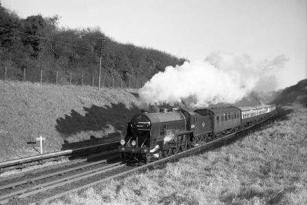 BR(S) King Arthur class 30796 'Sir Dodinas le Savage' at Patcham, East Sussex with the "RCTS Sussex Coast Limited" Rail Tour on Sunday 13 Apr 1958 - J.H.W. Kent [094573]