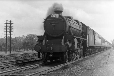 BR(M) 5MT class 44818 near Radlett, Hertfordshire with a Northbound service on Saturday 24 May 1958 - J.H.W. Kent [094574]