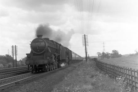 BR(M) 5MT class 45407 & BR(M) Jubilee class 45557 'New Brunswick' near Radlett, Hertfordshire with a Northbound service on Saturday 24 May 1958 - J.H.W. Kent [094577]