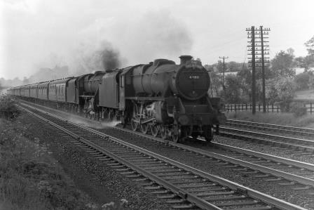 BR(M) 5MT class 44811 & BR(M) 5MT class 44941 near Radlett, Hertfordshire with the "The Palatine" Manchester Central - St.Pancras on Saturday 24 May 1958 - J.H.W. Kent [094595]