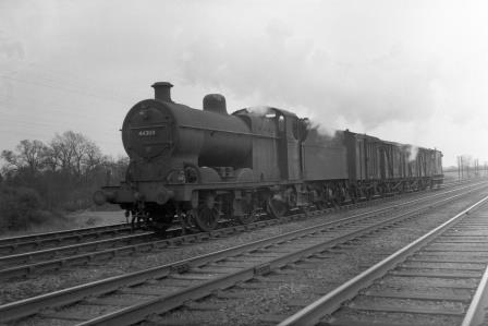 BR(M) 4F class 44304 near Radlett, Hertfordshire with a Northbound Goods on Easter Saturday 17 Apr 1954 - J.H.W. Kent [094649]