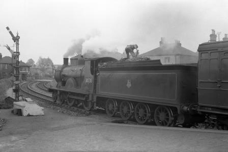 BR(S) T9 class 30730 at St Denys Station, Hampshire with a service to Portsmouth on Saturday 15 May 1954 - J.H.W. Kent [094691]