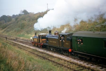 Bluebell Railway A1X class 55 'Stepney' & Bluebell Railway E4 class 473 'Birch Grove' at Horsted Keynes, West Sussex with the "BRPS The Scottish Belle" Rail Tour on Sunday 27 Oct 1963 - R.C. Riley [105228]
