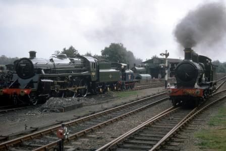 Bluebell Railway Std 4MT class 75027 & Bluebell Railway P class 323 & Bluebell Railway Dukedog class 3217 'Earl of Berkeley' at Sheffield Park, East Sussex on Saturday 25 Sep 1971 - R.C. Riley [105369]