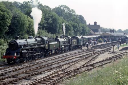 Bluebell Railway Std 4MT class 75027 & Bluebell Railway U class 1618 at Horsted Keynes Station, West Sussex on Saturday 02 Aug 1980 - R.C. Riley [105437]