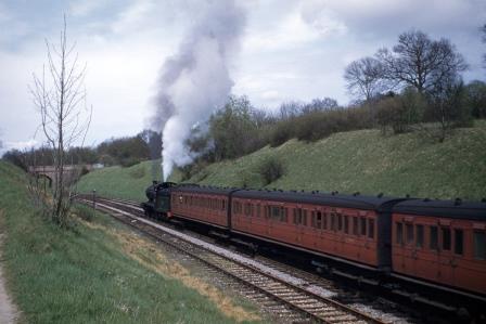 BR(S) K class 32343 at Horsted Keynes, West Sussex with the 3.28pm from Haywards Heath on Saturday 30 Apr 1955 - R.C. Riley [105531]