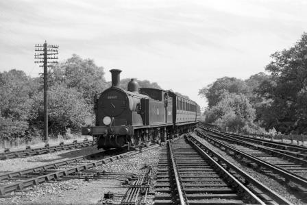 BR(S) M7 class 30047 at Christ's Hospital, West Sussex with the 10.10am Horsham - Guildford service on Sunday 29 Jun 1958 - J. Scrace [140003]