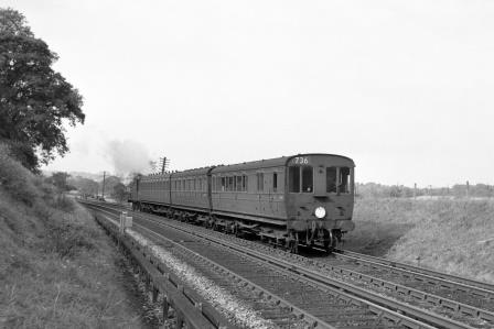 BR(S) M7 class 30048 between Christ's Hospital and Horsham, West Sussex with the 9.30am Brighton - Horsham service on Saturday 27 Sep 1958 - J. Scrace [140011]