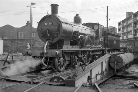 BR(S) T9 class 30120 at Nine Elms Shed, Greater London on Saturday 04 Oct 1958 - J. Scrace [140094]