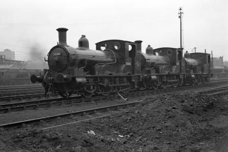 BR(S) Well Tank class 30585 & BR(S) Well Tank class 30586 & BR(S) Well Tank class 30587 at Nine Elms Shed, Greater London on Saturday 15 Dec 1962 - J. Scrace [140202]