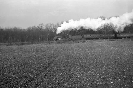 BR(S) S15 class 30837 near Medstead and Four Marks, Hampshire with the "LCGB S15 Commemorative" Rail Tour on Sunday 09 Jan 1966 - J. Scrace [140270]