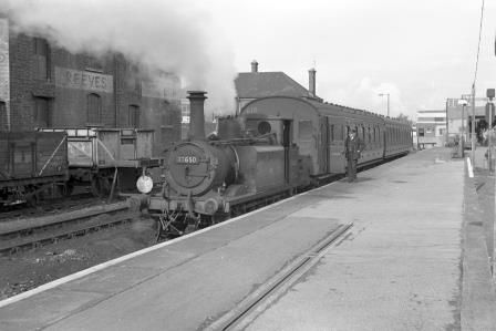 BR(S) Terrier class 32650 at Havant Station, Hampshire with the 9.12am to Hayling Island on Thursday 25 Jul 1963 - J. Scrace [140846]