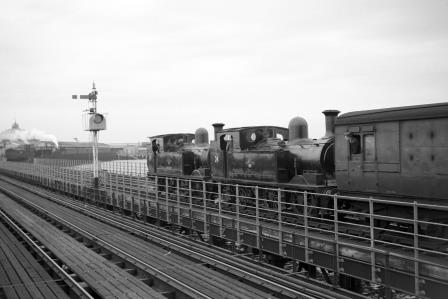 BR(S) O2 class W14 'Fishbourne' & BR(S) O2 class W24 'Calbourne' at Ryde Pier Head, Isle of Wight with the "LCGB Vectis Farewell" Rail Tour on Sunday 03 Oct 1965 - J. Scrace [140941]