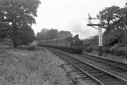 BR(S) O2 class W24 'Calbourne' at Smallbrook Junction, Isle of Wight with the 2.25pm Ryde Pier Head - Ventnor service on Friday 21 Jun 1963 - J. Scrace [141027]