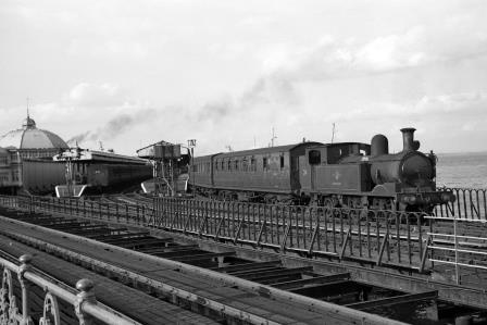 BR(S) O2 class W24 'Calbourne' at Ryde Pier Head Station, Isle of Wight with the 5.42pm to Ventnor on Saturday 29 Aug 1964 - J. Scrace [141028]