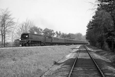 BR(S) West Country class 34002 'Salisbury' at Butts Junction, Alton, Surrey with the 11.30am Waterloo - Weymouth service on Sunday 01 May 1966 - J. Scrace [141131]